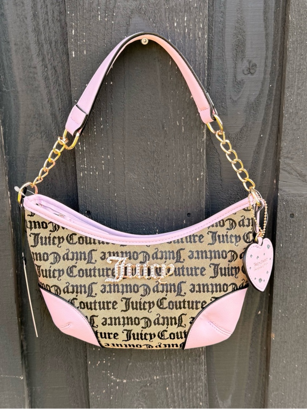 NWT Juicy Couture Small Pink Canvas Monogram Shoulder Bag